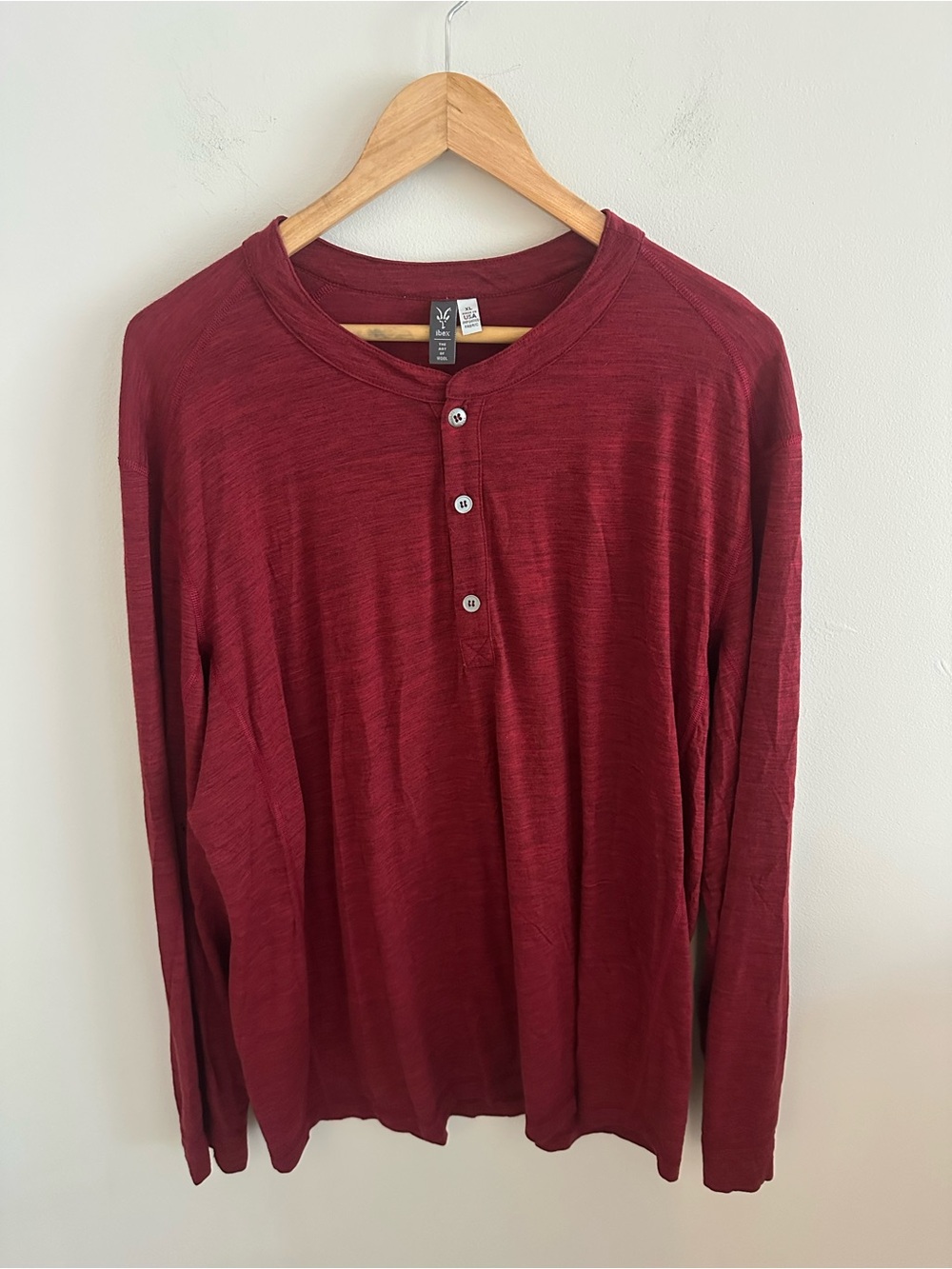 IBEX Men’s merino OD Henley shirt maroon red size XL